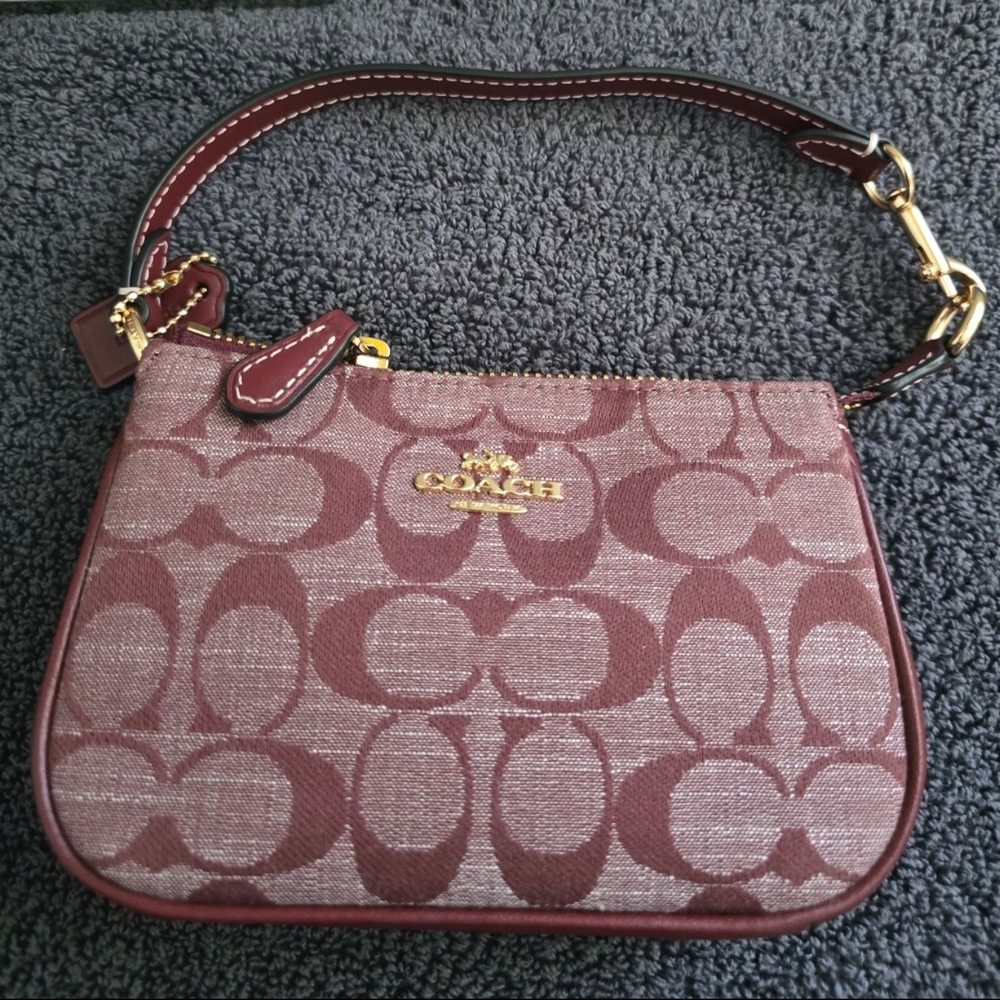 NWOT COACH CR293 Mollie 25 Denim Chambray "WINE" Tote Bag & Nolita 15 Wristlet - Picture 10 of 11